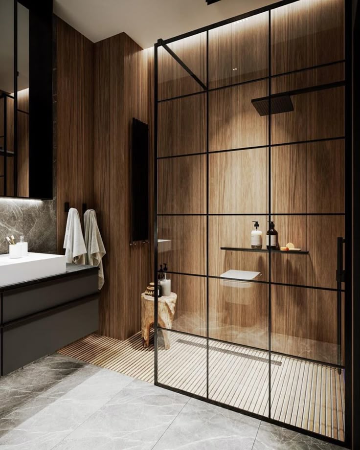 Design inspiration: timber walls and a glazed shower enclosure
